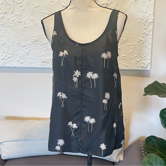 Rag & Bone Natalie Silk Palm Tree Sleeveless Tank Top in Black Sz S - Picture 2 of 9